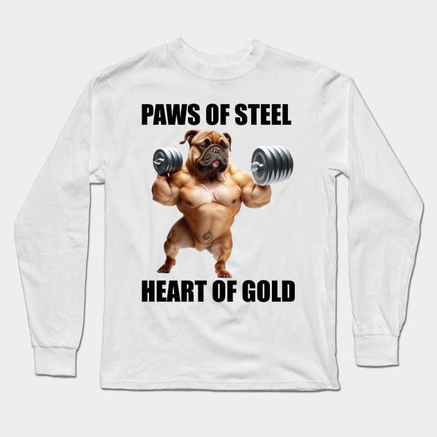 Fitness Gym Paws Of Steel Heart Of Gold Dog Lovers Funny Workout Long Sleeve T-Shirt by Merchweaver